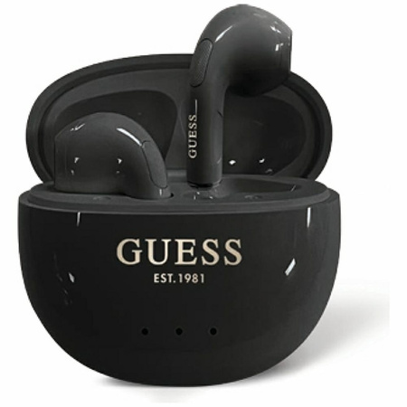 Guess Glossy Effect Egg Shape Printed Classic Logo - Słuchawki Bluetooth TWS + etui ładujące (czarny) (GUTWSOGELEK)