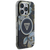 Guess Glitter Flowers Triangle Buttons MagSafe - Etui do iPhone 16 Pro (czarny) (GUHMP16LHFLPEDK)