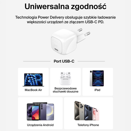 Belkin Ładowarka USB-C PD 30W, mała, biała + kabel USB-C (WCA008KQ1MWH-B6)
