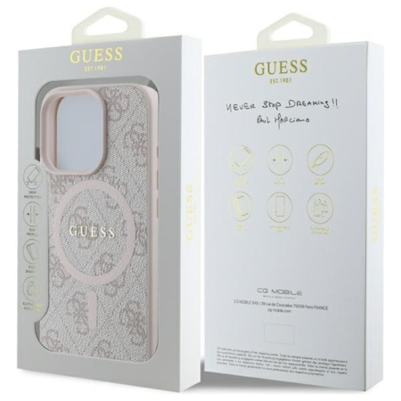 Guess 4G Ring Classic Logo MagSafe - Etui iPhone 16 Pro Max (różowy) (GUHMP16XG4GFRP)