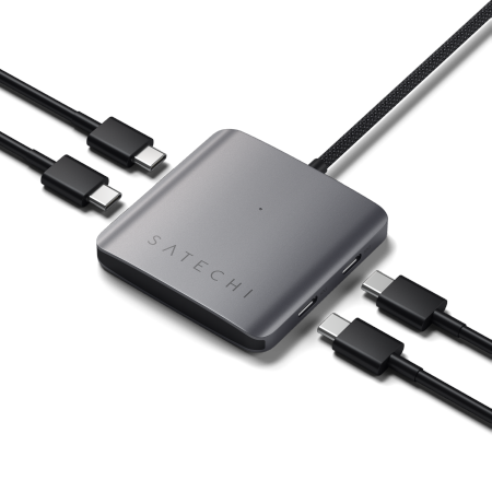 Satechi 4 Port USB-C Hub PD - aluminiowy hub USB-C (4x USB-C 10Gbps, w tym 1x 100W PD) - gwiezdna szarość (ST-H4CPDM)