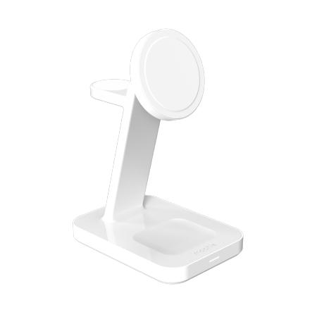 Mophie Snap+ 3-in-1 Qi2 wireless charge stand - stojąca ładowarka bezprzewodowa do trzech urządzeń kompatybilna z MagSafe i Qi2 (white) (401314108)