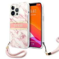 Guess Marble Strap - Etui iPhone 13 Pro Max (różowy) (GUHCP13XKMABPI)