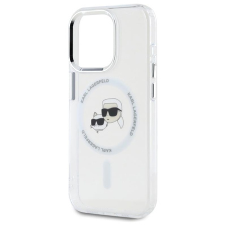 Karl Lagerfeld IML Metal Karl & Choupette Head MagSafe - Etui iPhone 15 Pro Max (biały) (KLHMP15XHLSKCH)