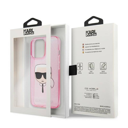 Karl Lagerfeld Karl’s Head Glitter - Etui iPhone 13 Pro Max (różowy) (KLHCP13XKHTUGLP)