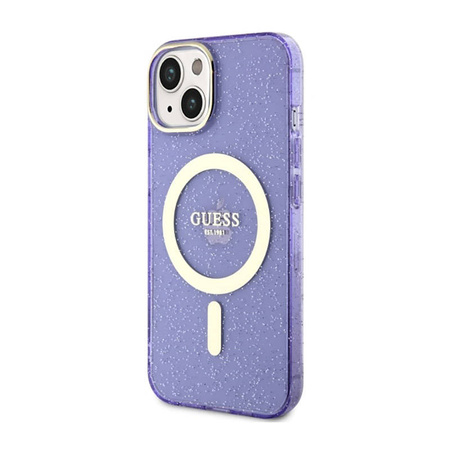 Guess Glitter Gold MagSafe - Etui iPhone 14 (Purpurowy) (GUHMP14SHCMCGU)