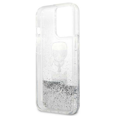 Karl Lagerfeld Liquid Glitter Karl & Choupette Head - Etui iPhone 13 Pro (srebrny) (KLHCP13LKICGLS)