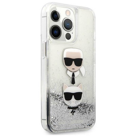 Karl Lagerfeld Liquid Glitter Karl & Choupette Head - Etui iPhone 13 Pro Max (srebrny) (KLHCP13XKICGLS)