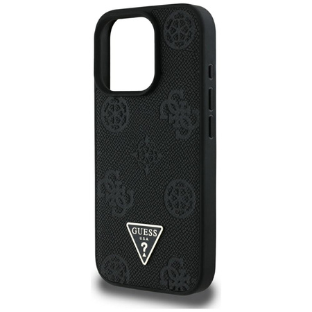 Guess Grained Hot Stamp Peony Triangle Logo MagSafe - Etui do iPhone 16 Pro Max (czarny) (GUHMP16XPGBTMK)