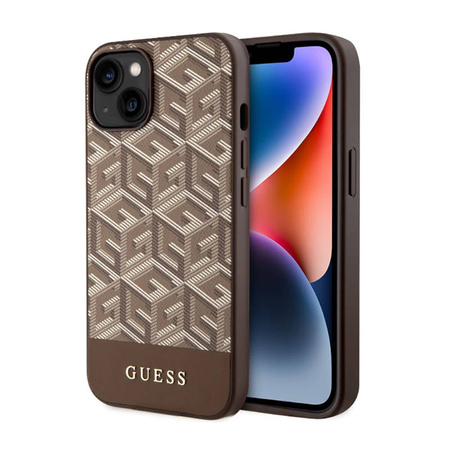 Guess GCube Stripes MagSafe - Etui iPhone 14 Plus (Brązowy) (GUHMP14MHGCFSEW)