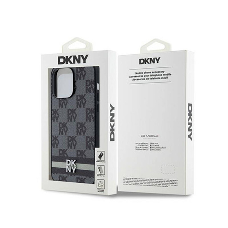 DKNY Leather Checkered Mono Pattern & Printed Stripes - Etui iPhone 14 Pro Max (czarny) (DKHCP14XPCPTSSK)