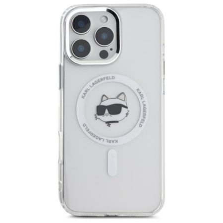 Karl Lagerfeld IML Metal Choupette Head MagSafe - Etui iPhone 16 Pro (biały) (KLHMP16LHLSCHH)