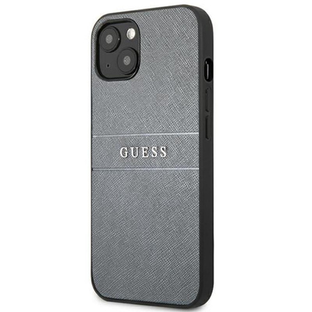 Guess Saffiano Metal Logo Stripes - Etui iPhone 13 mini (szary) (GUHCP13SPSASBGR)