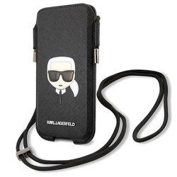 Karl Lagerfeld Saffiano Ikonik Karl`s Head Pouch - Torebka na telefon S/M (KLHCP12MOPHKHK)