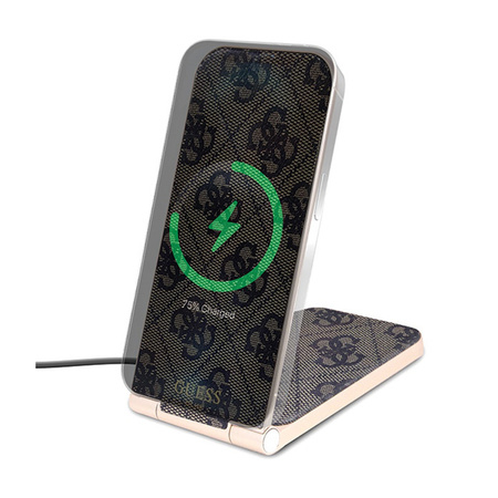 Guess 4G Pattern MagSafe - Składana ładowarka indukcyjna 2w1 z MagSafe do iPhone i AirPods 15W (brązowy) (GUDCFAL4PEGW)