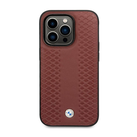 BMW Leather Diamond Pattern MagSafe - Etui iPhone 14 Pro (burgundowy) (BMHMP14L22RFGR)