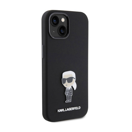 Karl Lagerfeld Silicone Ikonik Metal Pin - Etui iPhone 15 (czarny) (KLHCP15SSMHKNPK)