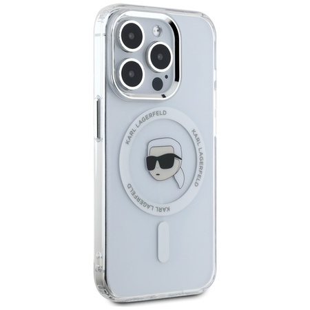 Karl Lagerfeld IML Metal Karl Head MagSafe - Etui do iPhone 15 Pro Max (biały) (KLHMP15XHLSKIH)