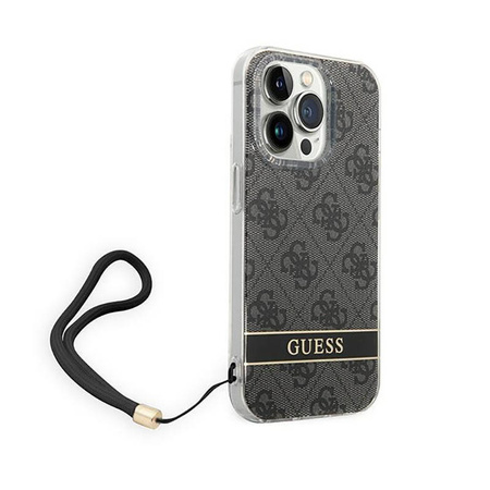 Guess 4G Print Cord - Etui ze smyczką iPhone 14 Pro Max (czarny) (GUOHCP14XH4STK)