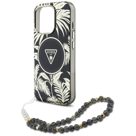 Guess Palm Trees Triangle Pearl Strap MagSafe - Etui do iPhone 16 Pro (czarny) (GUHMP16LHPCTPLSK)