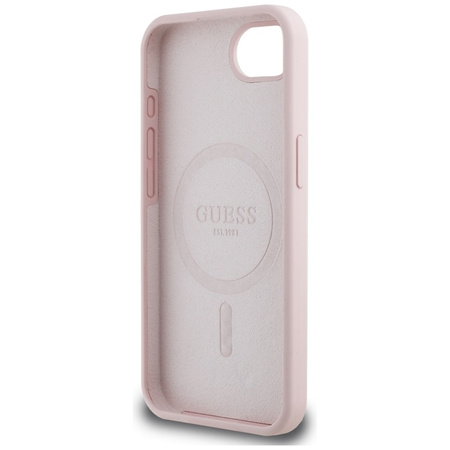 Guess Silicone Script Metal Logo MagSafe - Etui do iPhone 16e (różowy) (GUHMPSE4SMBSLP)
