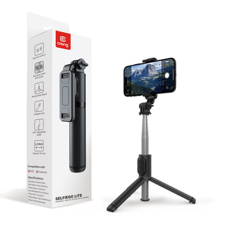 Crong SelfieGo Lite – Kompaktowy selfie stick Bluetooth tripod (czarny) (CRGSGL1BLK)