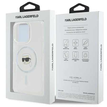 Karl Lagerfeld IML Metal Karl Head MagSafe - Etui iPhone 16 Pro Max (biały) (KLHMP16XHLSKIH)