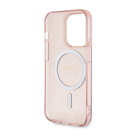 Guess Glitter Gold MagSafe - Etui iPhone 14 Pro Max (Różowy) (GUHMP14XHCMCGP)