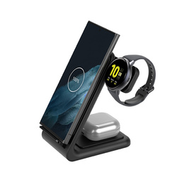 Crong PowerSpot Pivot Stand - Ładowarka bezprzewodowa 3w1 do iPhone, Samsung & Android, Galaxy Watch i słuchawek TWS (czarny) (CRG-PSPS-BLK)