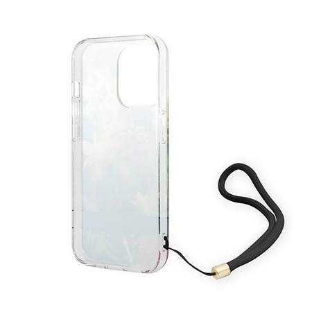 Guess Flower Cord - Etui ze smyczką iPhone 14 Pro (niebieski) (GUOHCP14LHFLSB)
