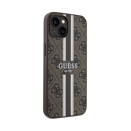 Guess 4G Printed Stripes MagSafe - Etui iPhone 15 (brązowy) (GUHMP15SP4RPSW)