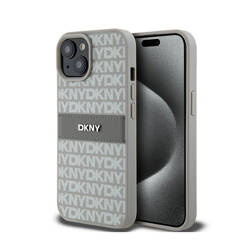 DKNY Leather Mono Stripe & Metal Logo - Etui iPhone 15 / 14 / 13 (beżowy) (DKHCP15SPRTHSLE)