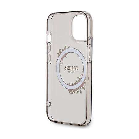 Guess IML Flowers Wreath MagSafe - Etui iPhone 15 (czarny) (GUHMP15SHFWFCK)