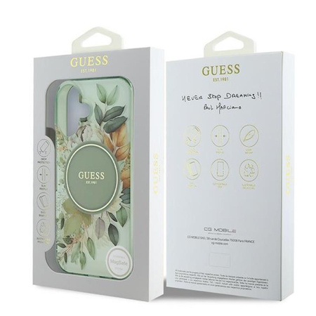 Guess IML Flower & Tonal Circle MagSafe - Etui iPhone 16 Plus (zielony) (GUHMP16MHFWBDCEN)
