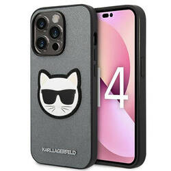 Karl Lagerfeld Saffiano Choupette Head Patch Case – Etui iPhone 14 Pro Max (srebrny) (KLHCP14XSAPCHG)