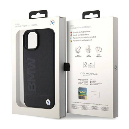 BMW Leather Hot Stamp MagSafe - Etui iPhone 15 Plus (Czarny) (BMHMP15MSLLBK)
