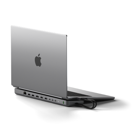 Satechi Dual Dock Stand - stacja dokująca do MacBook z podwójnym USB-C (USB-C PD 75W, 2x USB-C 5Gbps i 10 Gbps, 2x HDMI 2.0, 1x DisplayPort 1.4, 2x USB-A 5Gbps i 10 Gbps, Gigabit Ethernet, 1x M.2 SATA/NVMe SSD Port) (space gray) (ST-DDSM)