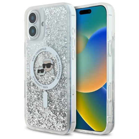Karl Lagerfeld Liquid Glitter Karl & Choupette Head MagSafe - Etui iPhone 16 Plus (przezroczysty) (KLHMP16MLGKCSGH)