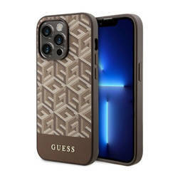 Guess GCube Stripes MagSafe - Etui iPhone 14 Pro (Brązowy) (GUHMP14LHGCFSEW)