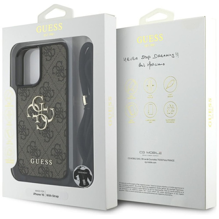 Guess 4G Big Logo Cord Strap Crossbody - Etui do iPhone 16 (brązowy) (GUHCP16SP4GMGCRW)