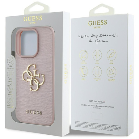 Guess Grained Big 4G Logo Small Classic Logo - Etui do iPhone 16 Pro Max (różowy) (GUHCP16XPGT4MBP)