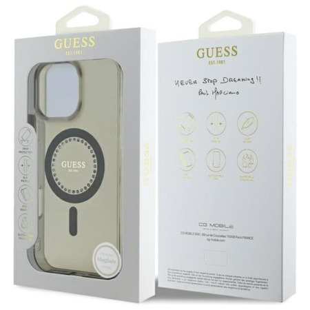Guess IML Rhinestones MagSafe - Etui iPhone 16 Pro Max (czarny) (GUHMP16XPFTDTEK)