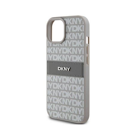 DKNY Leather Mono Stripe & Metal Logo - Etui iPhone 15 Plus / 14 Plus (beżowy) (DKHCP15MPRTHSLE)