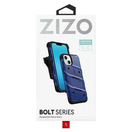 ZIZO BOLT Series - Pancerne etui iPhone 14 ze szkłem 9H na ekran + uchwyt z podstawką (niebieski) (BOLT-IPH14-BLBK)