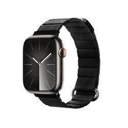 Crong Eclipse - Skórzany pasek magnetyczny Apple Watch 44/45/46/49 mm (czarny) (CRG-44ECL-BLK)
