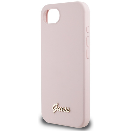 Guess Silicone Script Metal Logo MagSafe - Etui do iPhone 16e (różowy) (GUHMPSE4SMBSLP)