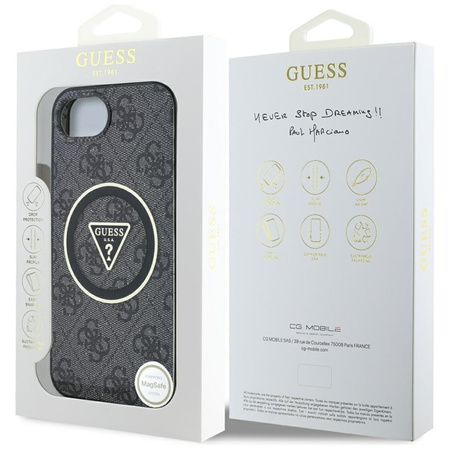 Guess IML Metal Glitter 4G Circle Triangle MagSafe - Etui do iPhone 16e (czarny) (GUHMPSE4HG4PRTGK)