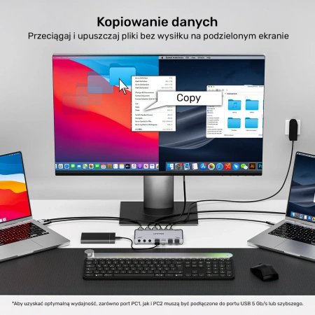 Unitek Przełącznik KVM USB-C 10Gbps z HDMI i transferem plików między systemami (D1118AGY01-EU)