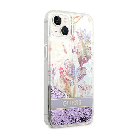 Guess Liquid Glitter Flower – Etui iPhone 14 Plus (fioletowy) (GUHCP14MLFLSU)