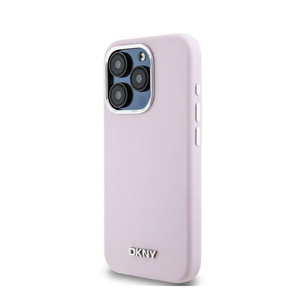 DKNY Liquid Silicone Small Metal Logo MagSafe - Etui iPhone 15 Pro (różowy) (DKHMP15LSMCHLP)